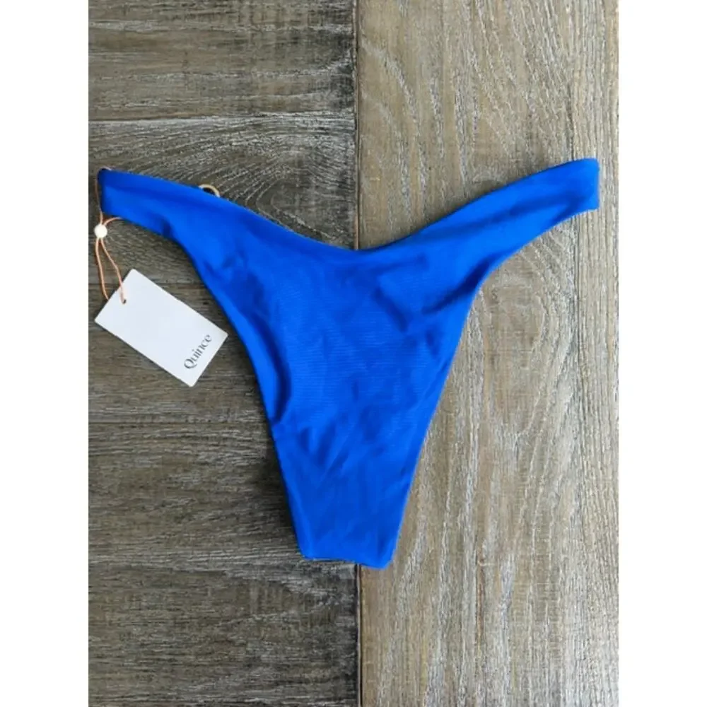 Quince NWT Italian High-Leg Ring Gold Ring Bikini Bottom Medium Electric Blue